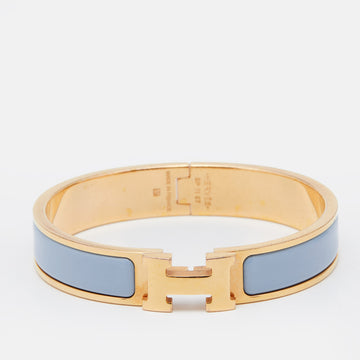 Hermes Clic H Blue Enamel Gold Plated Narrow Bracelet