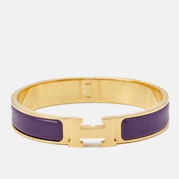 Hermès Clic H Purple Enamel Gold Plated Narrow Bracelet