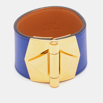 Hermès Deep Blue Leather Gold Plated Berenice Cuir Wrap Bracelet M
