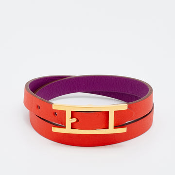 Hermès Behapi Orange & Purple Leather Double Tour Reversible Bracelet XS