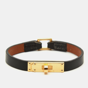 Hermès Micro Kelly Black Leather Gold Plated Bracelet S