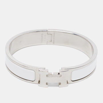 Hermes Clic H White Enamel Palladium Plated Narrow Bracelet
