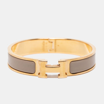 Hermes Clic H Beige Enamel Gold Plated Narrow Bracelet
