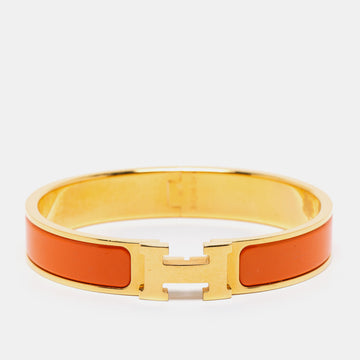 Hermès Clic H Orange Enamel Gold Plated Narrow Bracelet