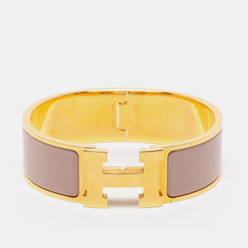 Hermès Clic Clac H Pink Enamel Gold Plated Wide Bracelet