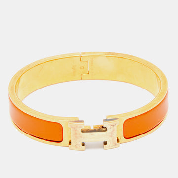 Hermès Clic H Orange Enamel Gold Plated Narrow Bracelet