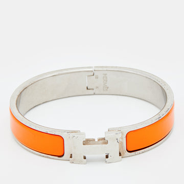 Hermes Clic H Orange Enamel Palladium Plated Narrow Bracelet