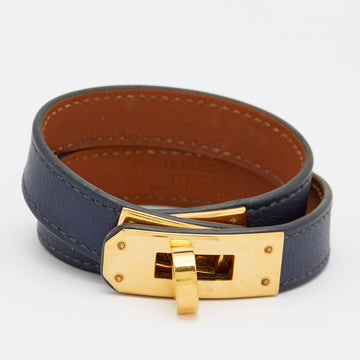 Hermes Kelly Navy Blue Leather Double Tour Bracelet XS