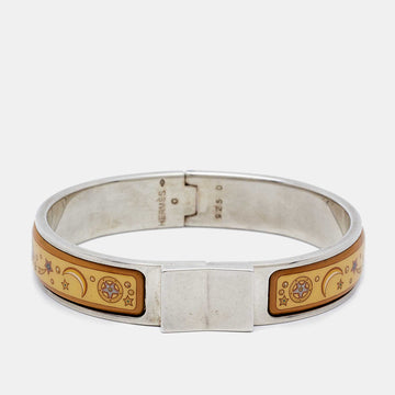 Hermes Vintage Star & Moon Enamel Loquet Narrow Cuff Bracelet