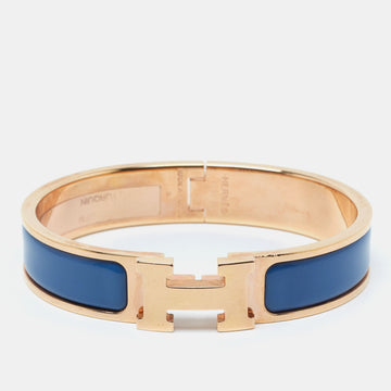 Hermès Clic H Blue Enamel Rose Gold Plated Narrow Bracelet