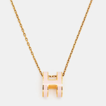 Hermès Pop H Pink Lacquered Gold Plated Pendant Necklace