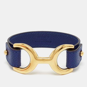 Hermes Pavane Blue Leather Gold Plated Metal Bracelet