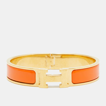 Hermes Clic H Orange Enamel Gold Plated Narrow Bracelet