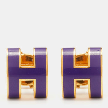 Hermes Pop H Purple Lacquered Gold Plated Stud Earrings