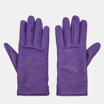 Hermes Purple Leather Stitch Detail Gloves Size 7