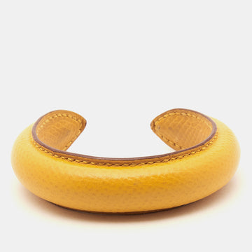 HERMES Yellow Leather Open Cuff Bracelet