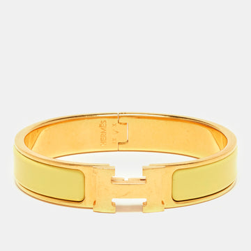 HERMES Clic Clac H Yellow Enamel Gold Plated Bracelet