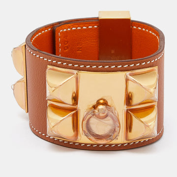 Hermes Brown Leather Gold Plated Collier de Chien Bracelet