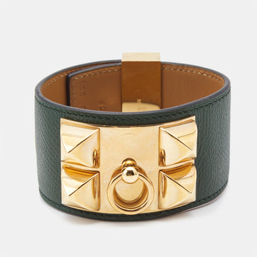 HERMES Collier de Chien Leather Gold Plated Bracelet L