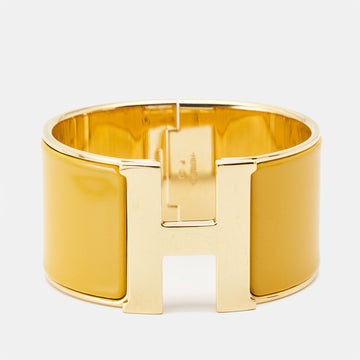 HERMES Clic Clac H Yellow Enamel Gold Plated  Extra Wide Bracelet