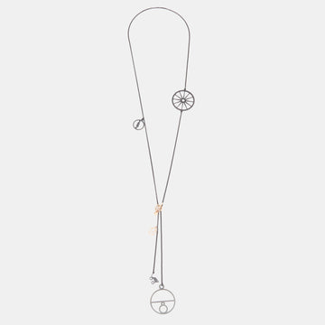 Hermes Crazy Calèche Silver & 18K Rose Gold Long Toggle Necklace