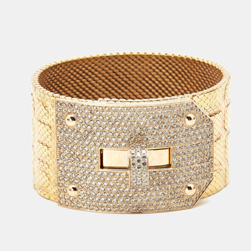 Hermes Kelly Diamonds 18k Yellow Gold Wide Bracelet SH