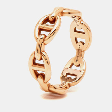 Hermes Chaine d'Ancre Enchainee 18k Rose Gold Ring Size 52