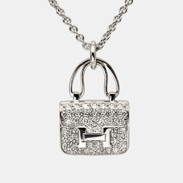 Hermes Constance Diamond 18k White Gold Pendant Necklace