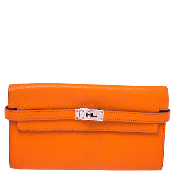Hermès Orange Chevre Mysore Leather Kelly Classic Wallet