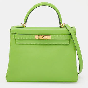 Hermes Anis Green Swift Leather Gold Hardware Kelly Retourne 28 Bag