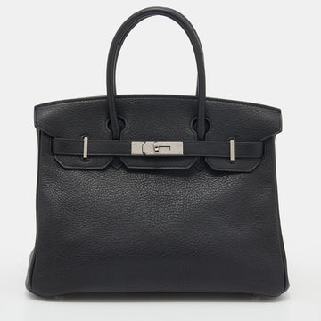 Hermes Black Taurillon Clemence Leather Palladium Hardware Birkin 30 Bag