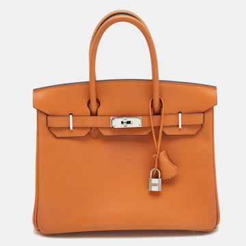 Hermes Orange Epsom Leather Palladium Finish Birkin 30 Bag