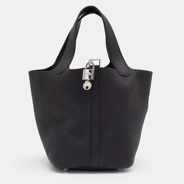 Hermes Black Clemence Leather Picotin Lock 18 Bag