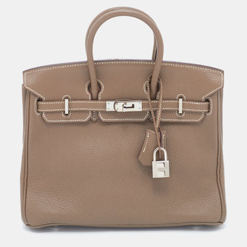 Hermès Etoupe Togo Leather Palladium Finished Birkin 25 Bag
