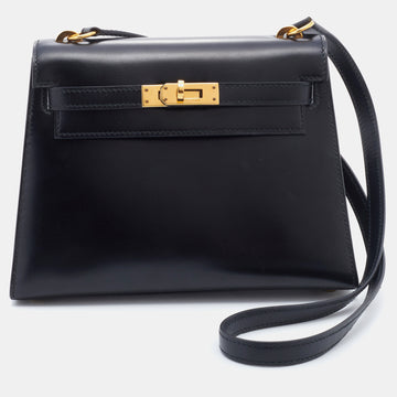 Hermes Black Box Calf Leather Mini Kelly Sellier Shoulder Bag