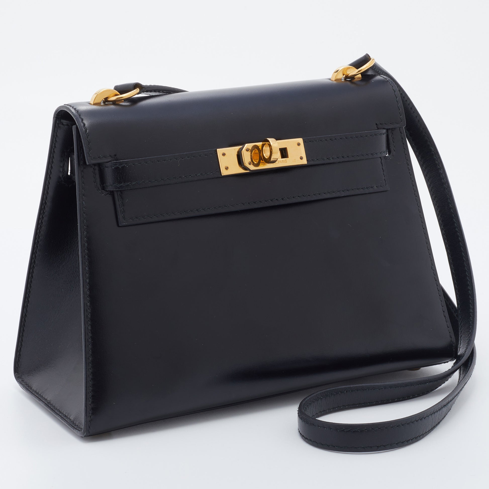 Hermes Limited Edition So Black Calf Box Leather Kelly Pochette Bag, Lot  #58255