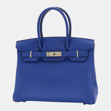 Hermes Birkin 30 Togo Blue Electric D Engraved Handbag