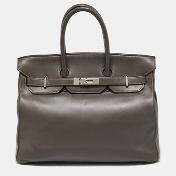 Hermes Etain Swift Leather Palladium Plated Birkin 35 Bag