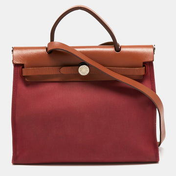 Hermes Ruby/Fauve Canvas and Leather Herbag Zip 31 Bag