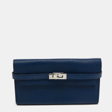 Hermes Bleu De Malte Chevre Mysore Leather Kelly Classic Wallet
