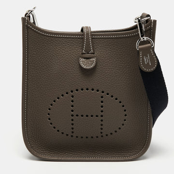 Hermès Etoupe Taurillon Clemence Leather Evelyne TPM 16 Bag