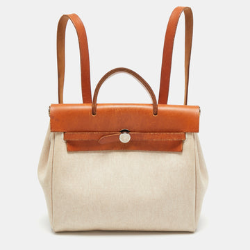 Hermes Natural/Toile Canvas and Leather 2-in-1 Herbag Backpack