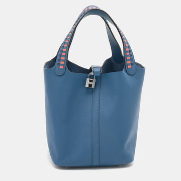 Hermes Bleu Brighton/Capucine/Bleu Saphir Epsom Leather Picotin Lock Tressage MM Bag
