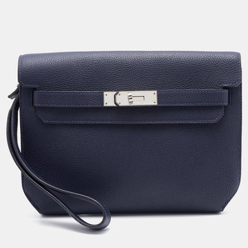 Hermes Bleu Nuit Togo Leather Kelly Depeches 25 Pouch