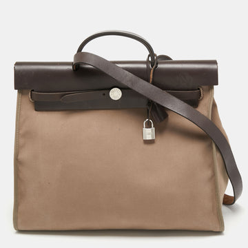 Hermes Ebene/Taupe Canvas and Leather Herbag Zip 39 Bag
