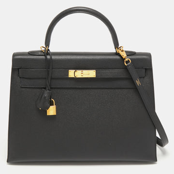Hermès Black Epsom Leather Gold Finish Kelly Sellier 35 Bag