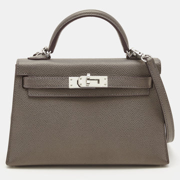 Hermès Etain Epsom Leather Palladium Finish Mini Kelly II Sellier 20 Bag