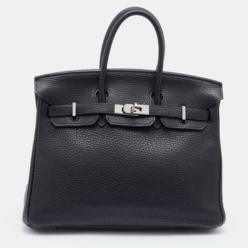 Hermes Black Clemence Leather Palladium Hardware Birkin 25 Bag
