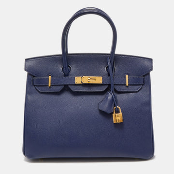 HERMES Blue Saphir Epsom Leather Gold Finish Birkin 30 Bag