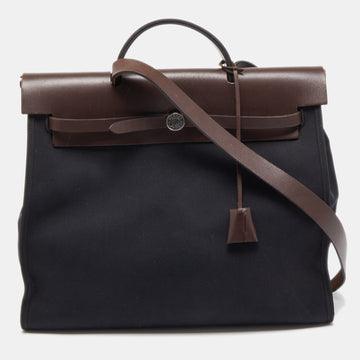HERMES Ebene/Black Canvas and Leather Herbag Zip 39 Bag